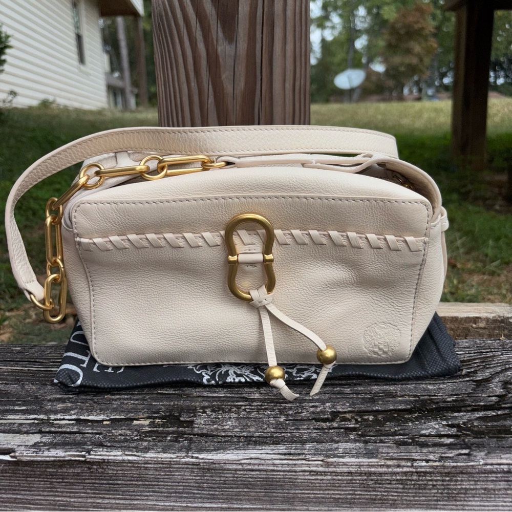 Vince Camuto Letta Whipstitch Leather Crossbody Warm Vanilla